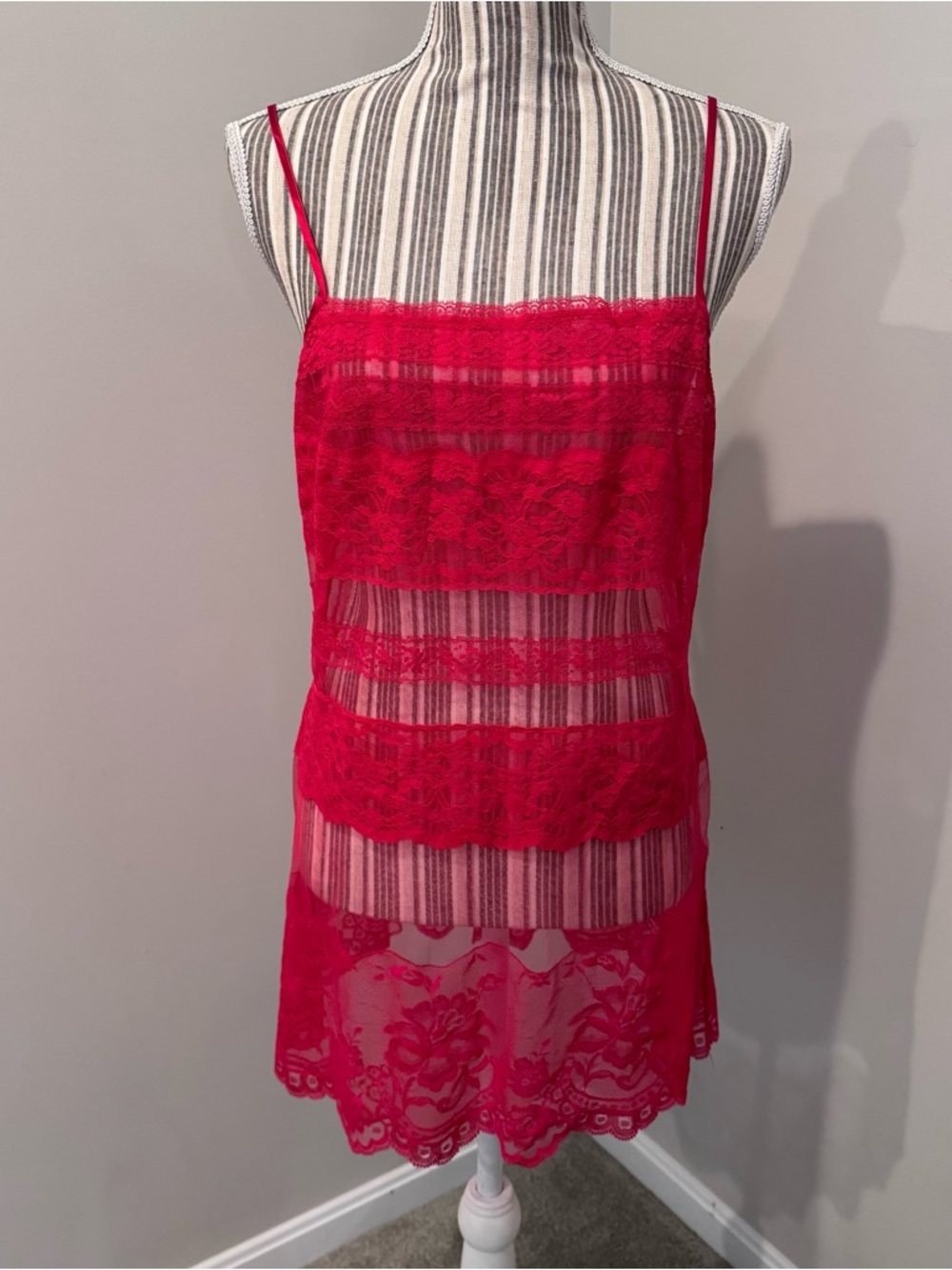 Victoria's Secret Red Lingerie Sexy Sheer Lace Slip Dress Sz Medium